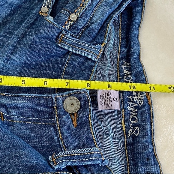 ALMOST FAMOUS / Dark Washed Factory Distressing Boot Cut Mid Rise Jeans Size 9 - Picture 9 of 11